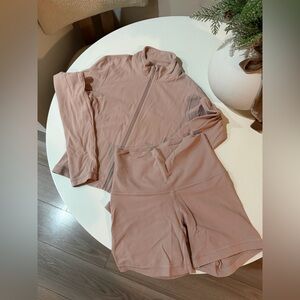 Aritzia Pink Zip-Up Jacket and Shorts Set